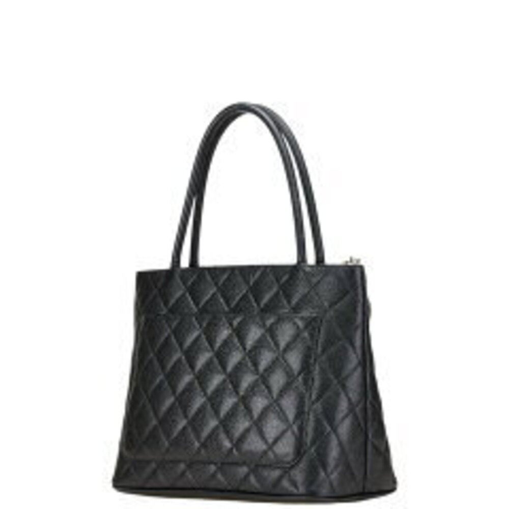 Chanel Reproduction Tote Black Caviar Leather Mark Handbag Bag Coco